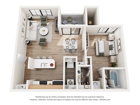 Floor plan for 1 bed, 1 bath, 800 sqft